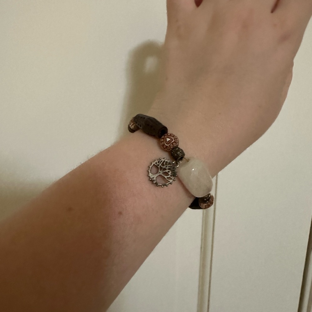 Antique White and Brown Bohemian Leather Bracelet with Medallion Charm